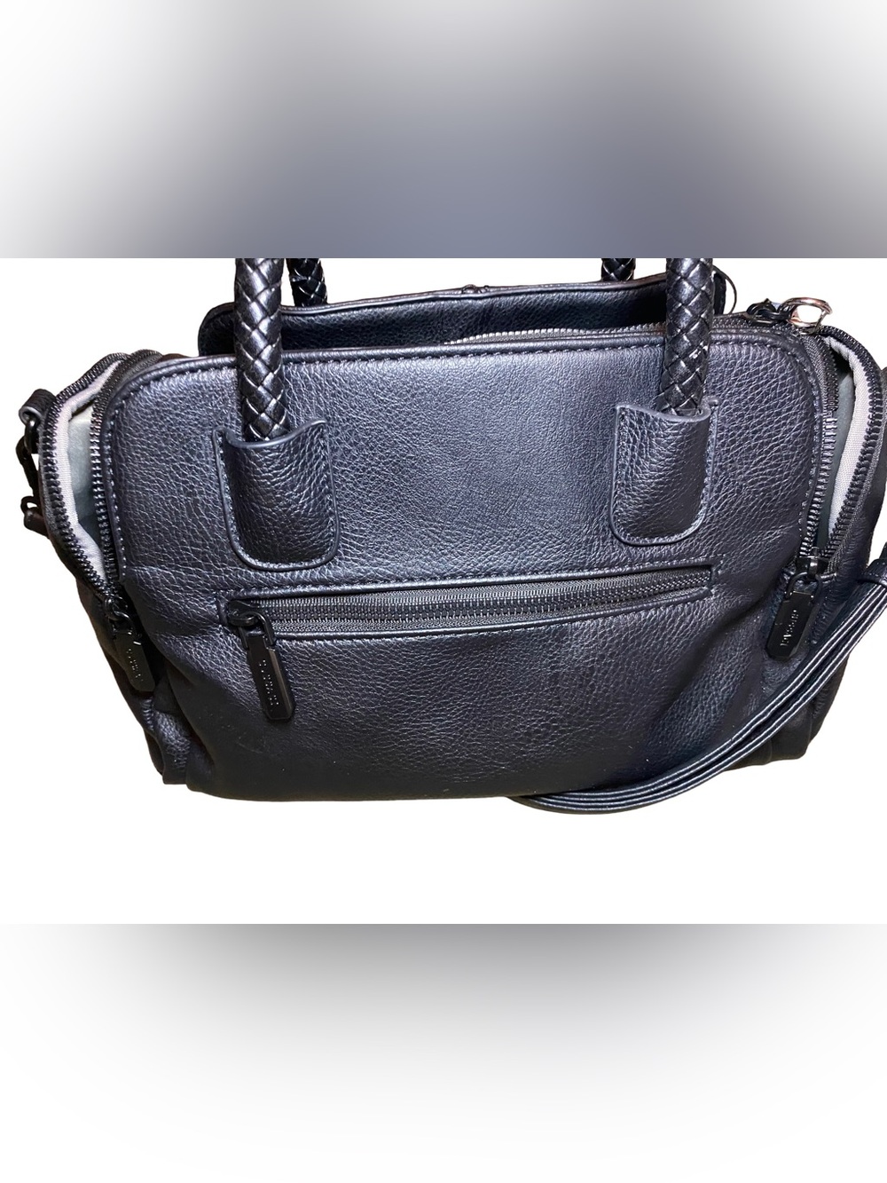 Gussaci Black Faux Leather Satchel Handbag Braided Handles